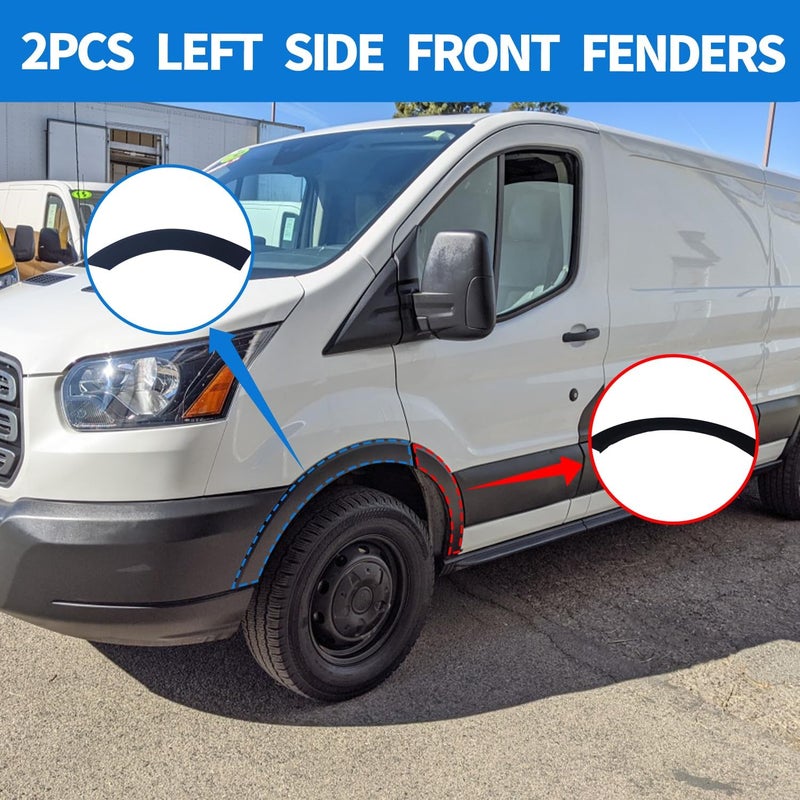 Spwrney Front Driver Left Side Fender flare Molding Set for 2015-2023 Transit 150 250 350, Door Deflector Wheel Arch Air Trim Accessories, Black, 2PCS - Image 4